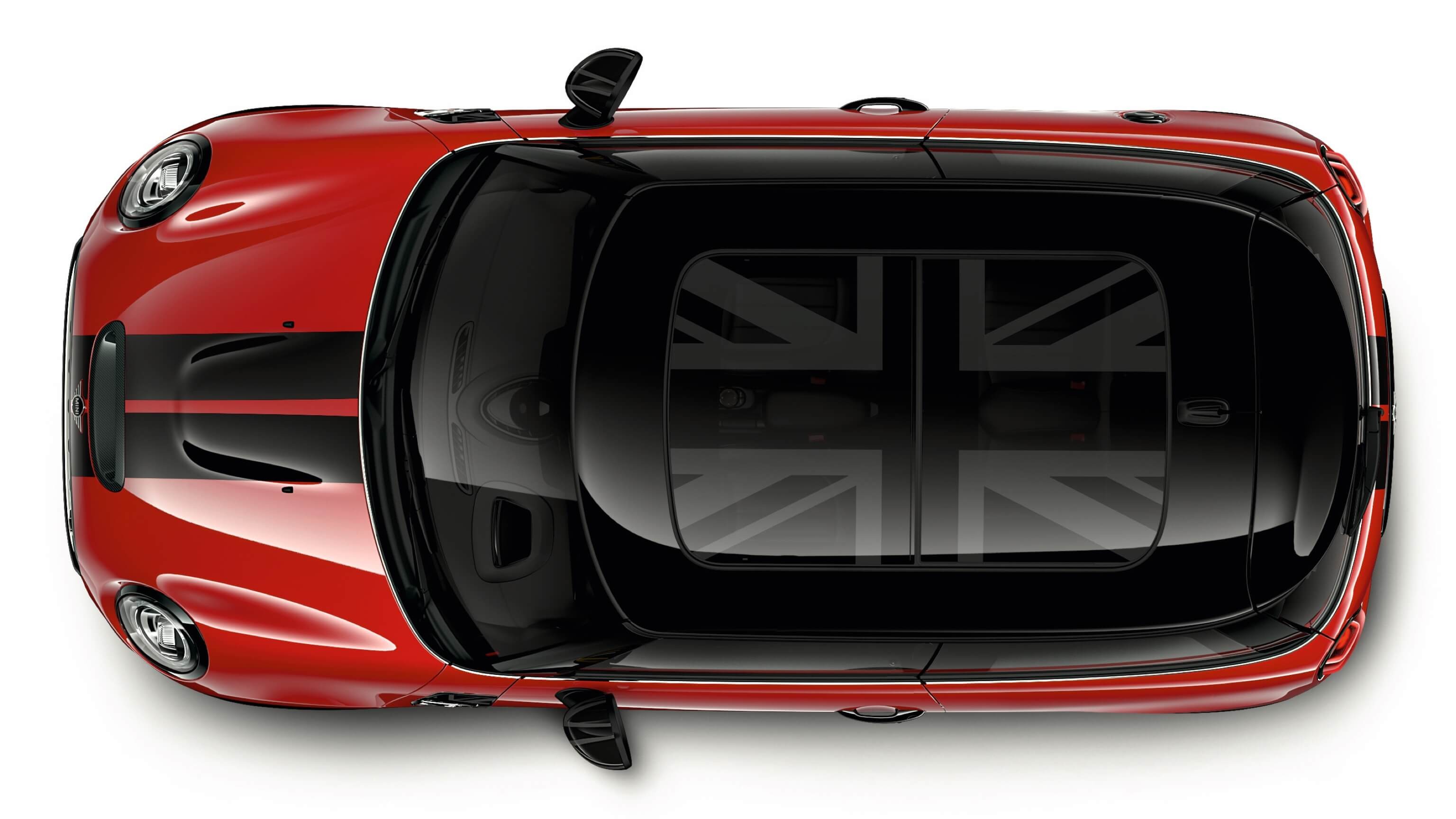 MINI панорамний дах – дизайн Union Jack – вид зверху MINI панорамний дах – дизайн Union Jack – вид зверху